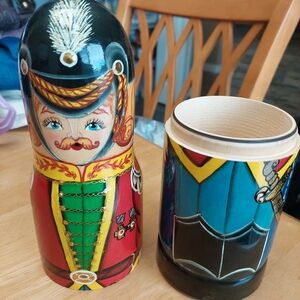 Colorful Russian Matryoshka Bottle Holder, Nutcracker/solider Design